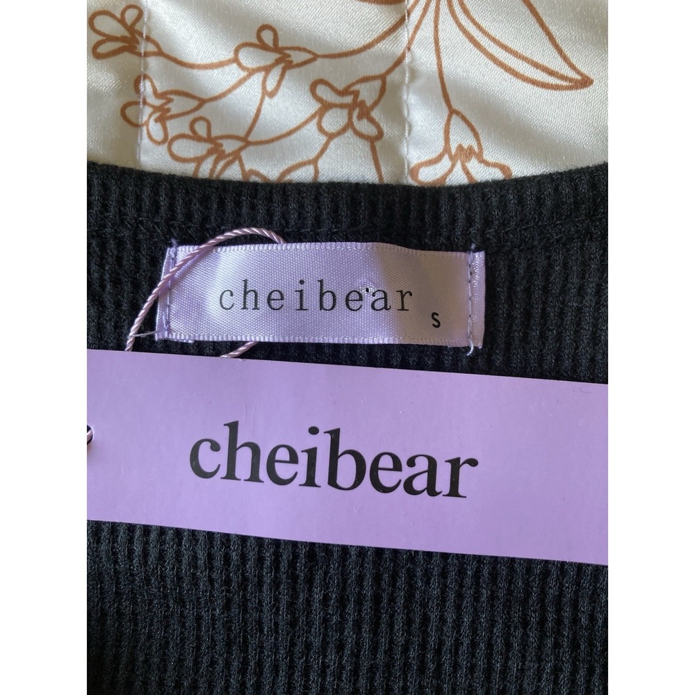 Cheibear Womens Black Waffle Knit Sleeveless Notched Neck Tank Top Small NWT - Picture 3 of 9